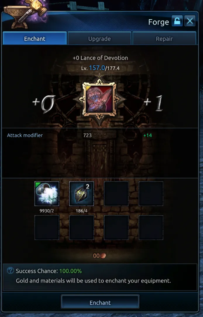 Pantalla de enchant y materiales