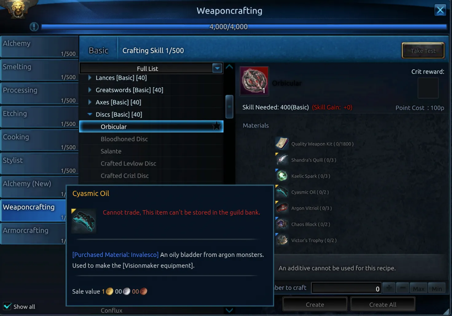 UI de crafting com receita nova