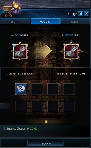 Evolution UI showing Unlocked to Flawless path