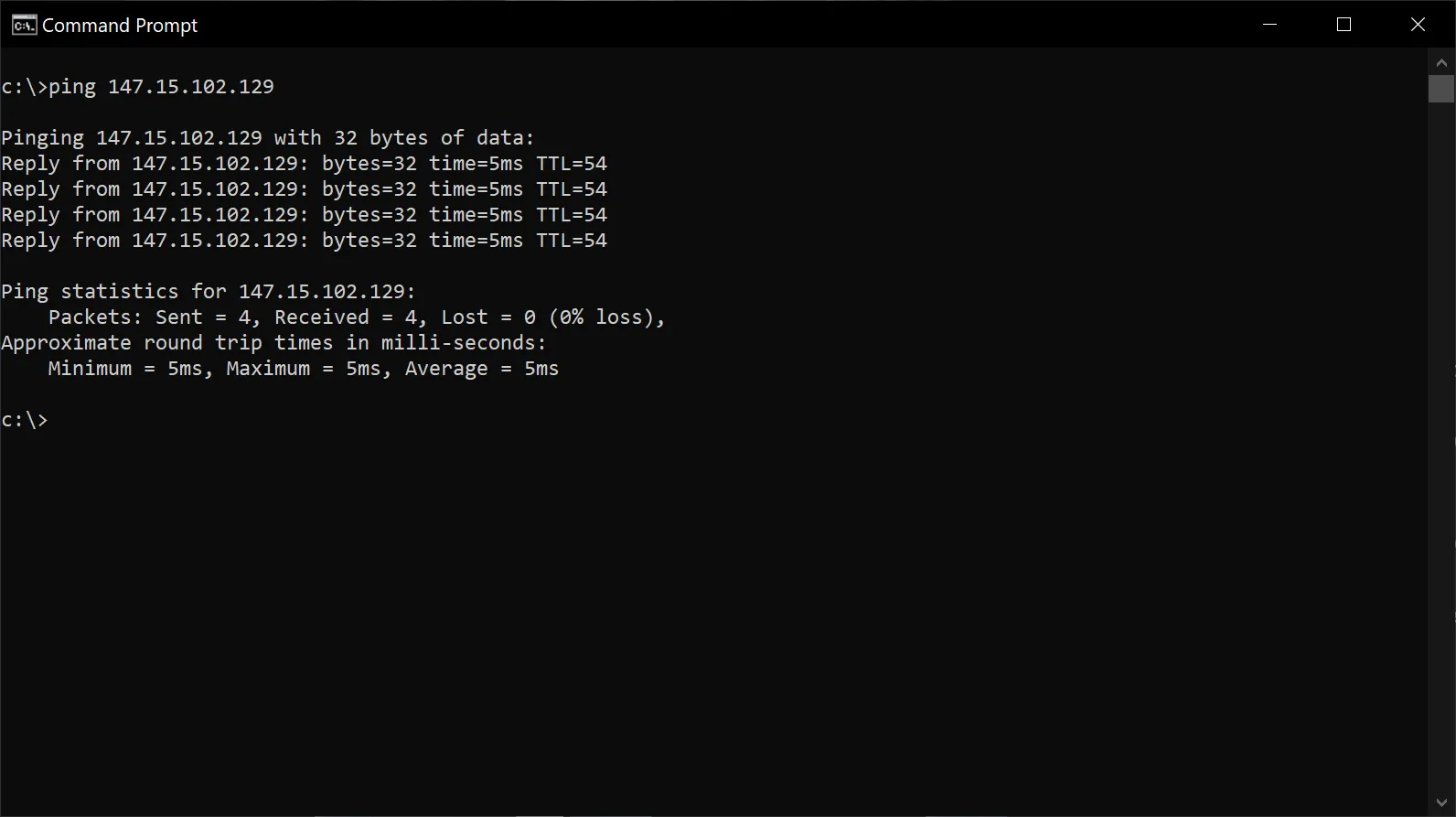 Teste de ping ao host de São Paulo do TERA Reforged com 5ms de latência