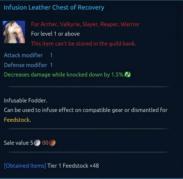 Infusion fodder piece tooltip in TERA Reforged