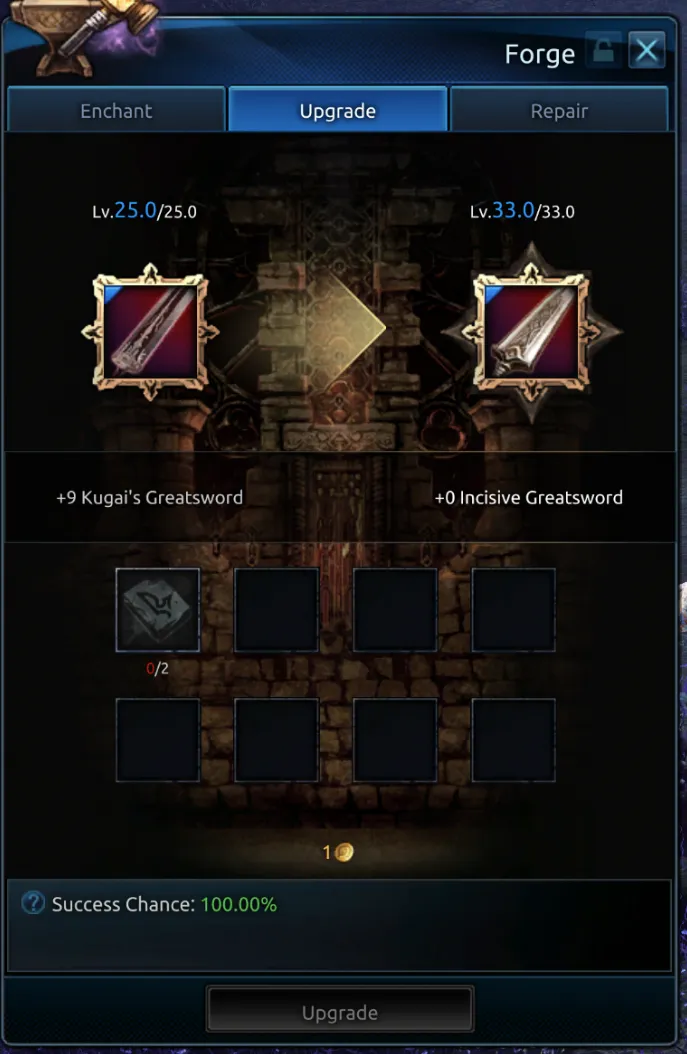 Kugai the Mighty gear UI for TERA Reforged Gear Evolution