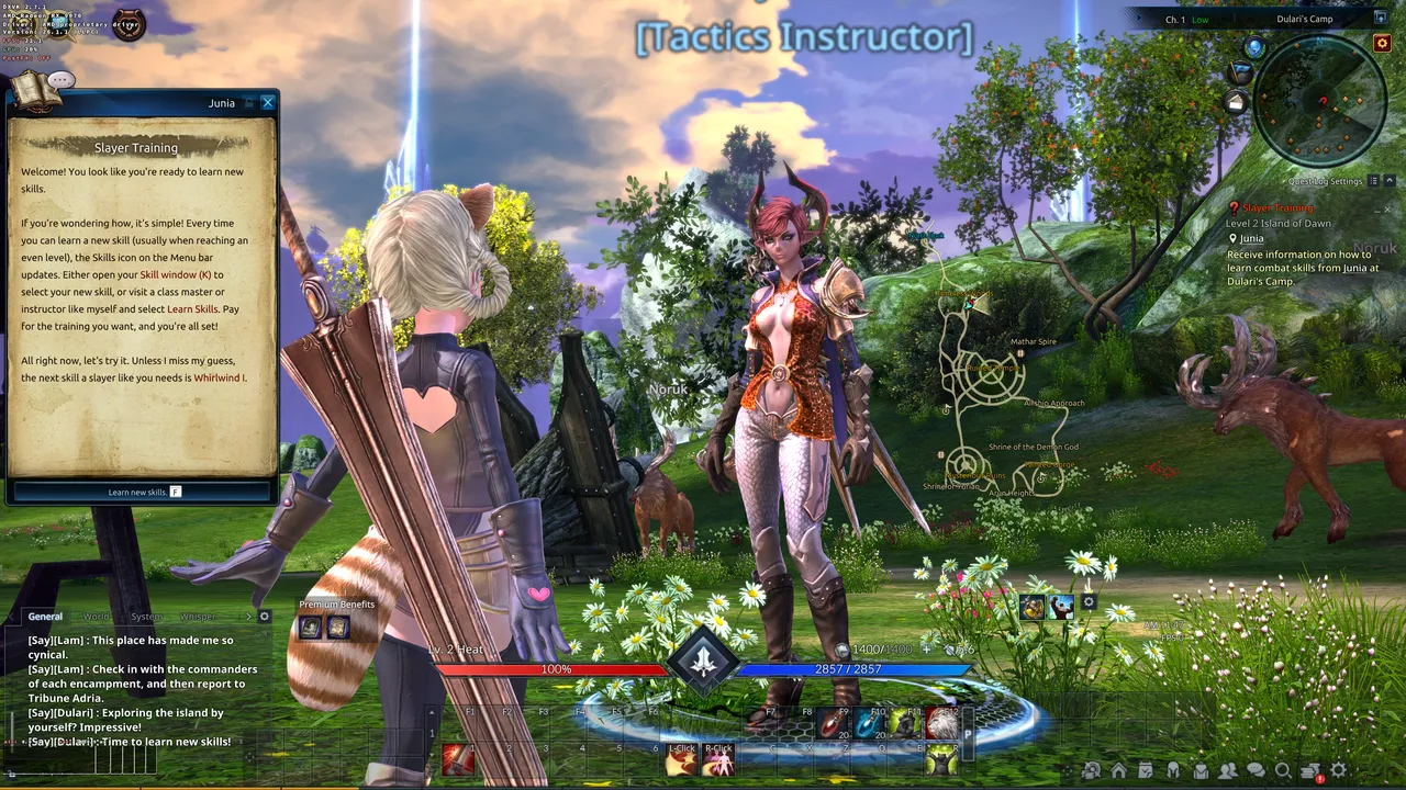 TERA Reforged Island of Dawn skill learning quest interface