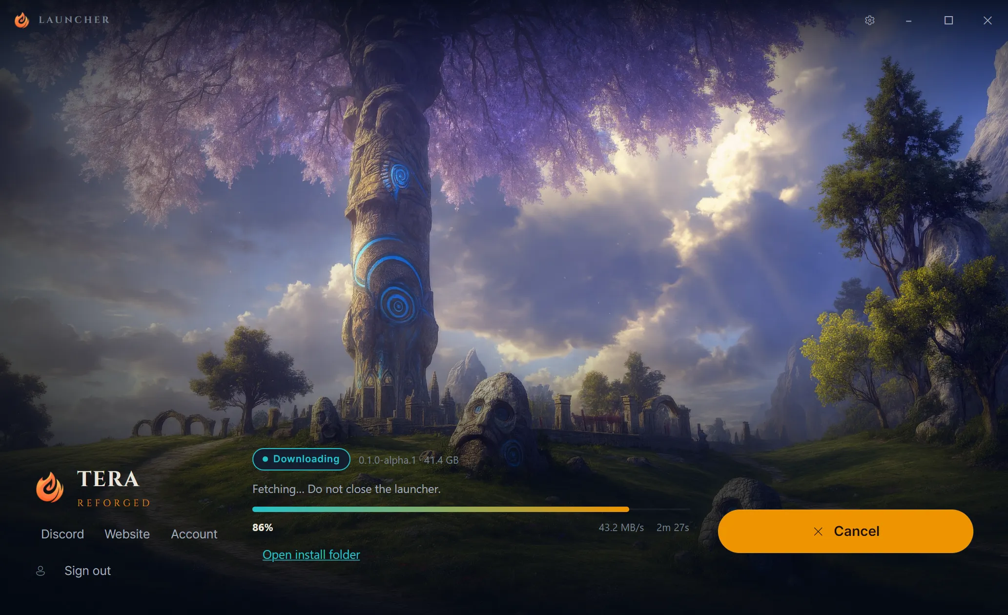 Launcher do TERA Reforged baixando os arquivos do jogo