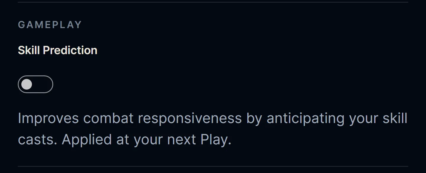 La opción de Predicción de Habilidades (Skill Prediction) en la configuración del launcher, desactivada por defecto