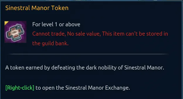 Sinestral Manor Token tooltip in TERA Reforged