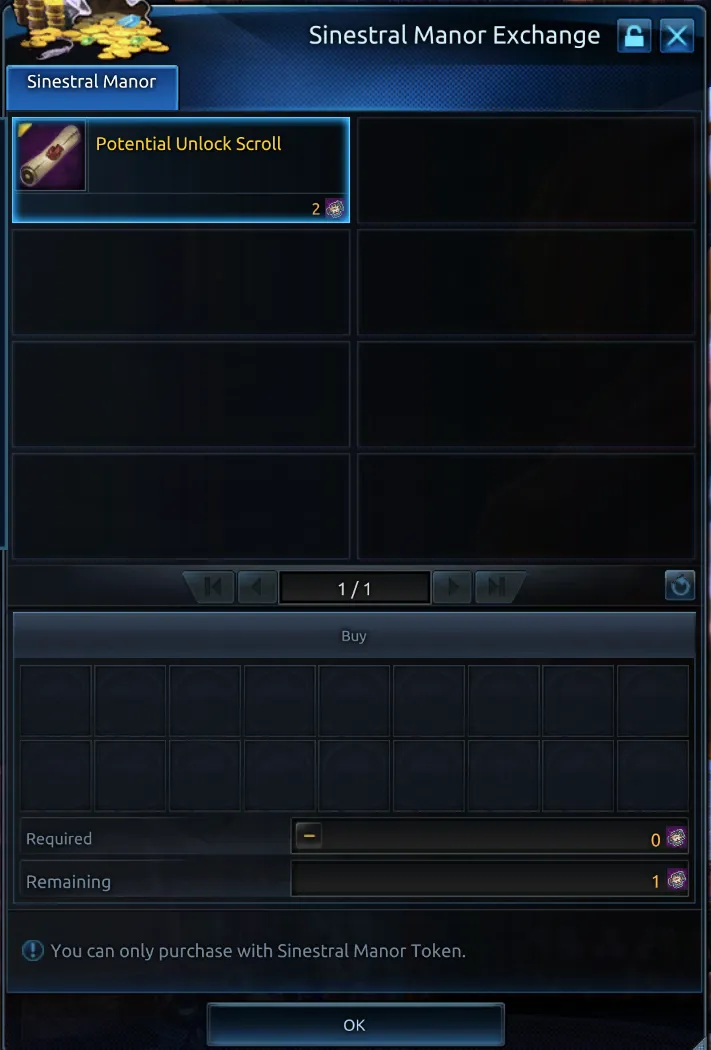 Sinestral Manor Token Exchange shop in TERA Reforged
