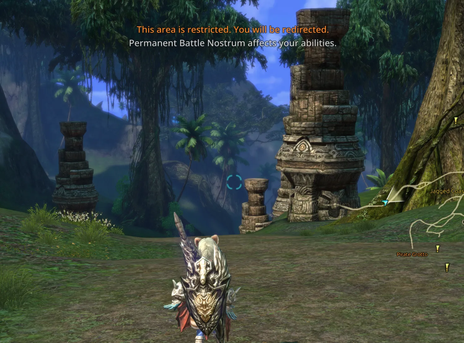 Restricted area warning shown to a player when entering a blocked zone in TERA Reforged